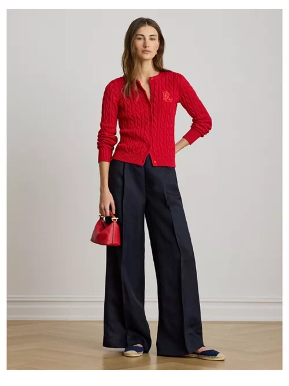 NWOT Ralph Lauren NAVY LINEN BLEND TWILL WIDE LEG TROUSER Size 4